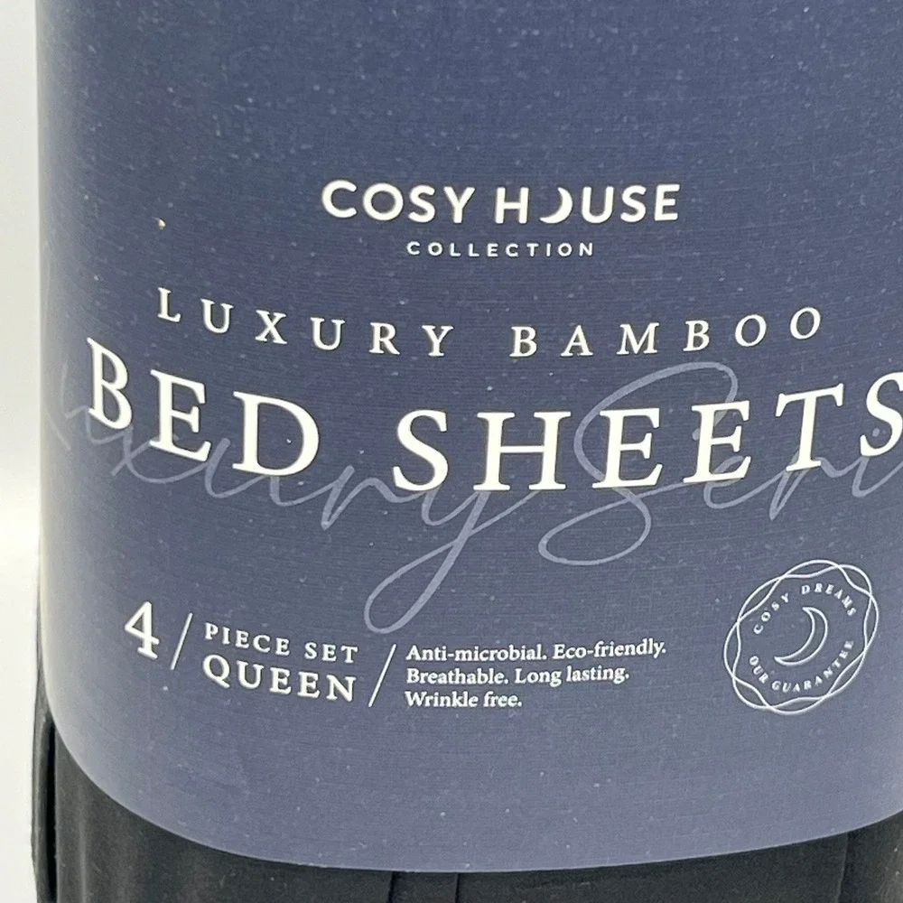 Cosy House Collection Queen Bamboo Bed Sheets Black 4pc Set New